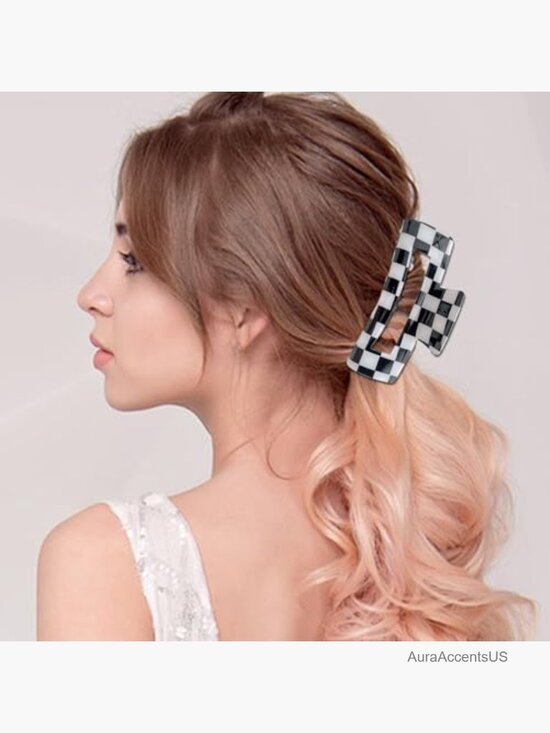 6 Pcs Checkered Hair Claw Clips Rectangle Strong Hold